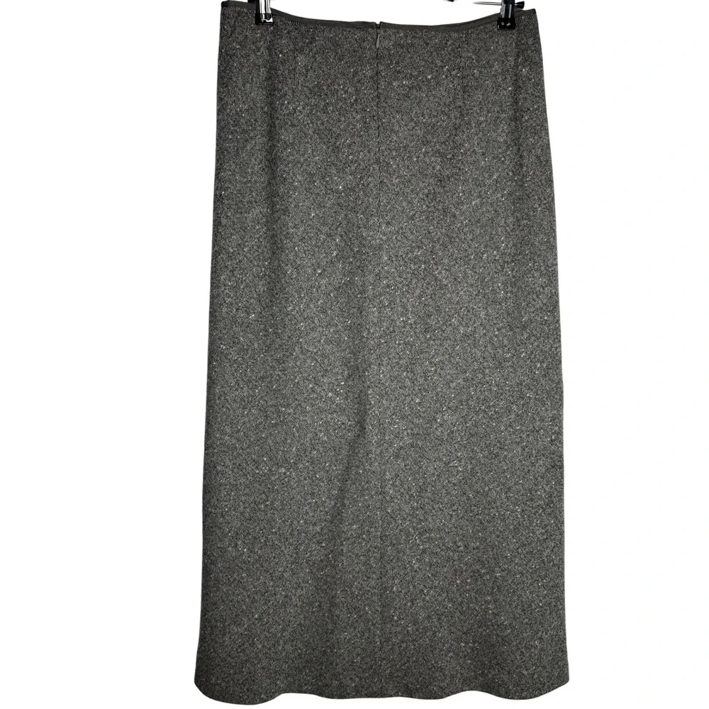 Tahari Grey Wool Blend Maxi Skirt Zipper Closure Size 14P Holiday Winter Classic